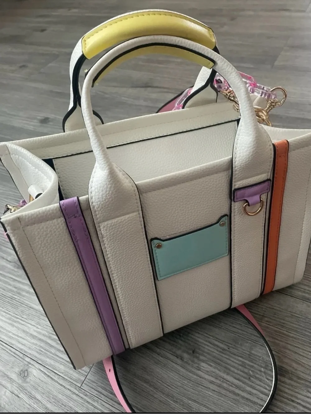 Aldo White Satchel with Pastel Multi-Accent Trim